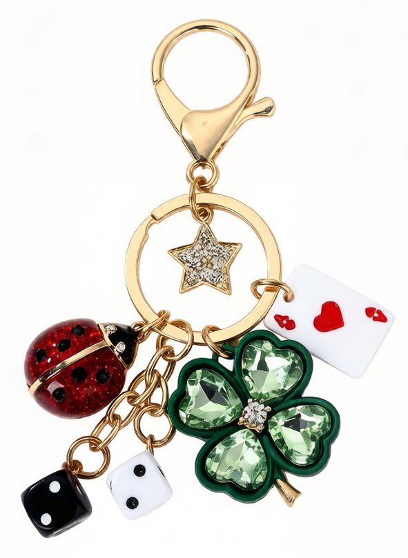 Gold clover bag charm keyring — wholesale from Red Cherry factory