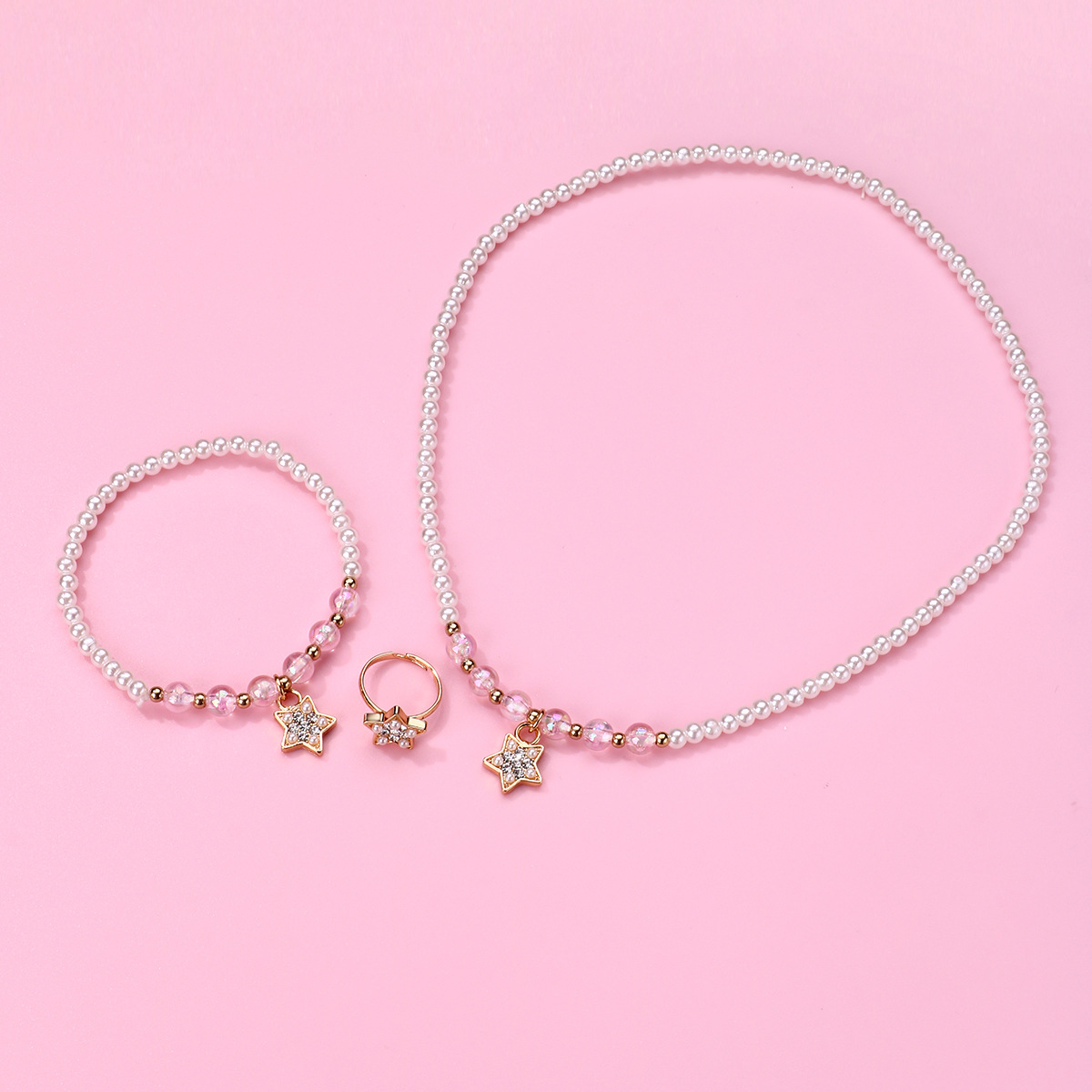 Star Bead Bracelet Necklace Ring Set - image 5