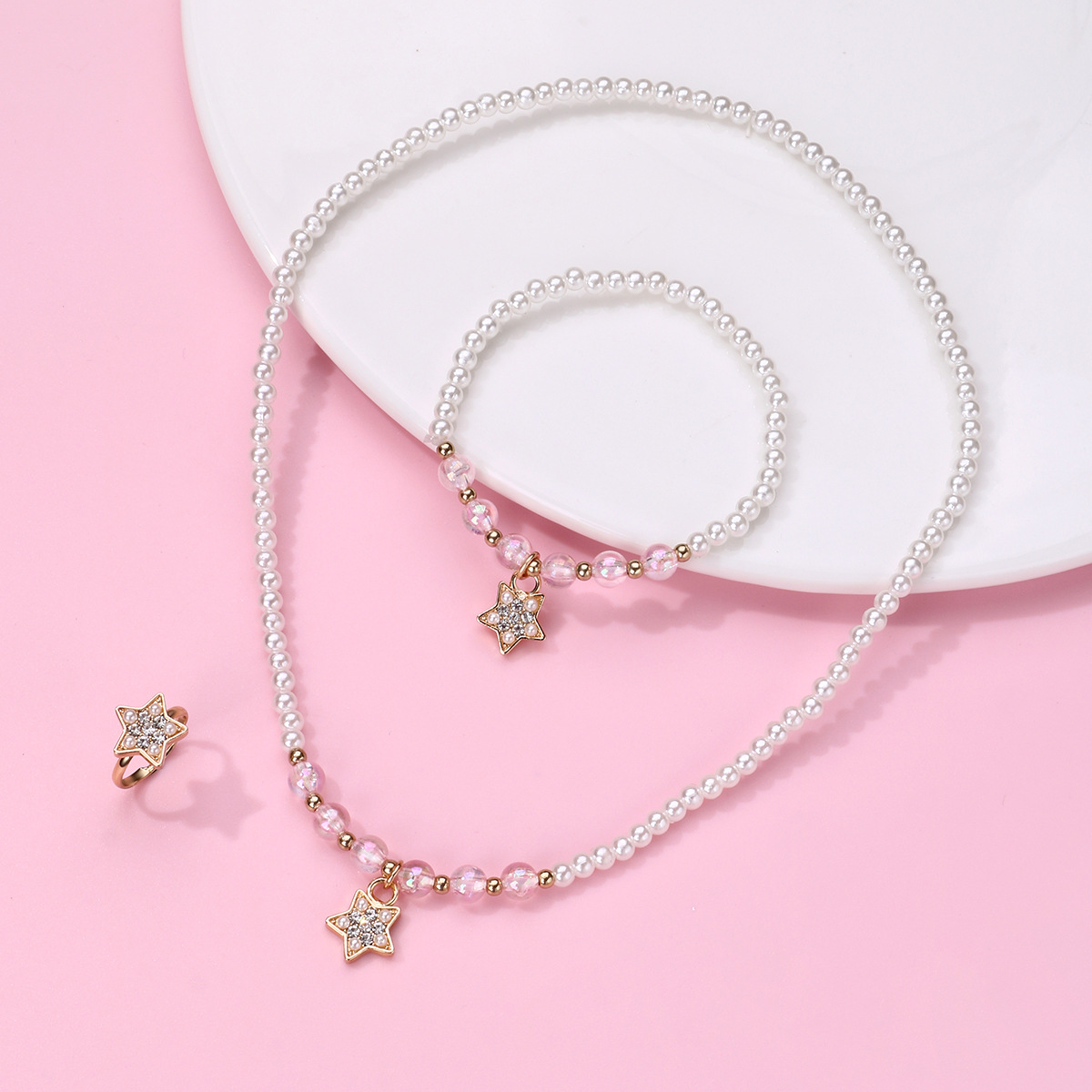 Star Bead Bracelet Necklace Ring Set - image 7
