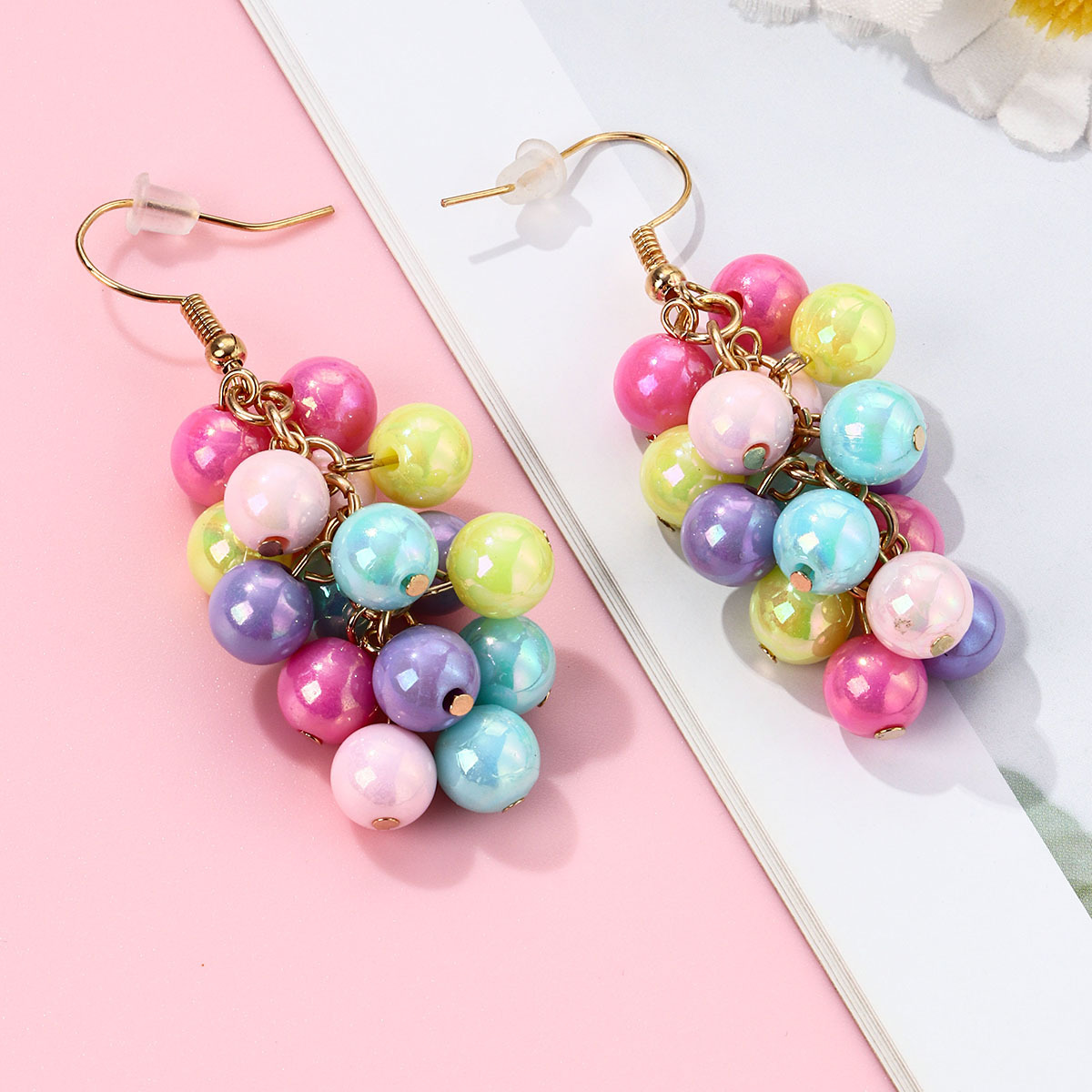 Purple Geometric Flower Heart Earrings
