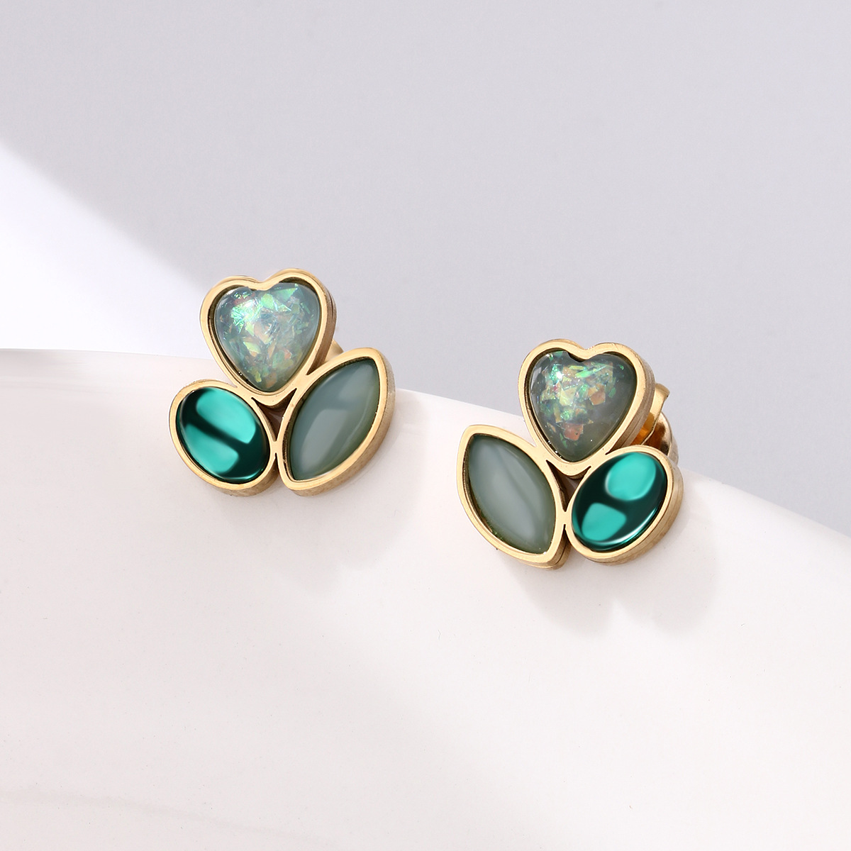 Green Heart Stud Earrings