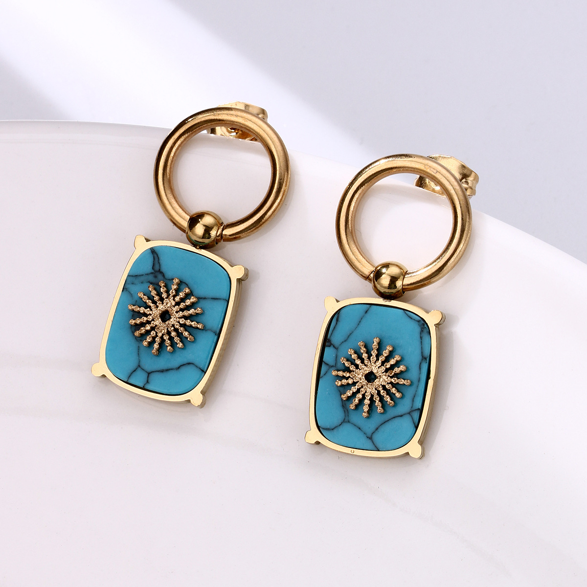 Turquoise Inlay French Earrings