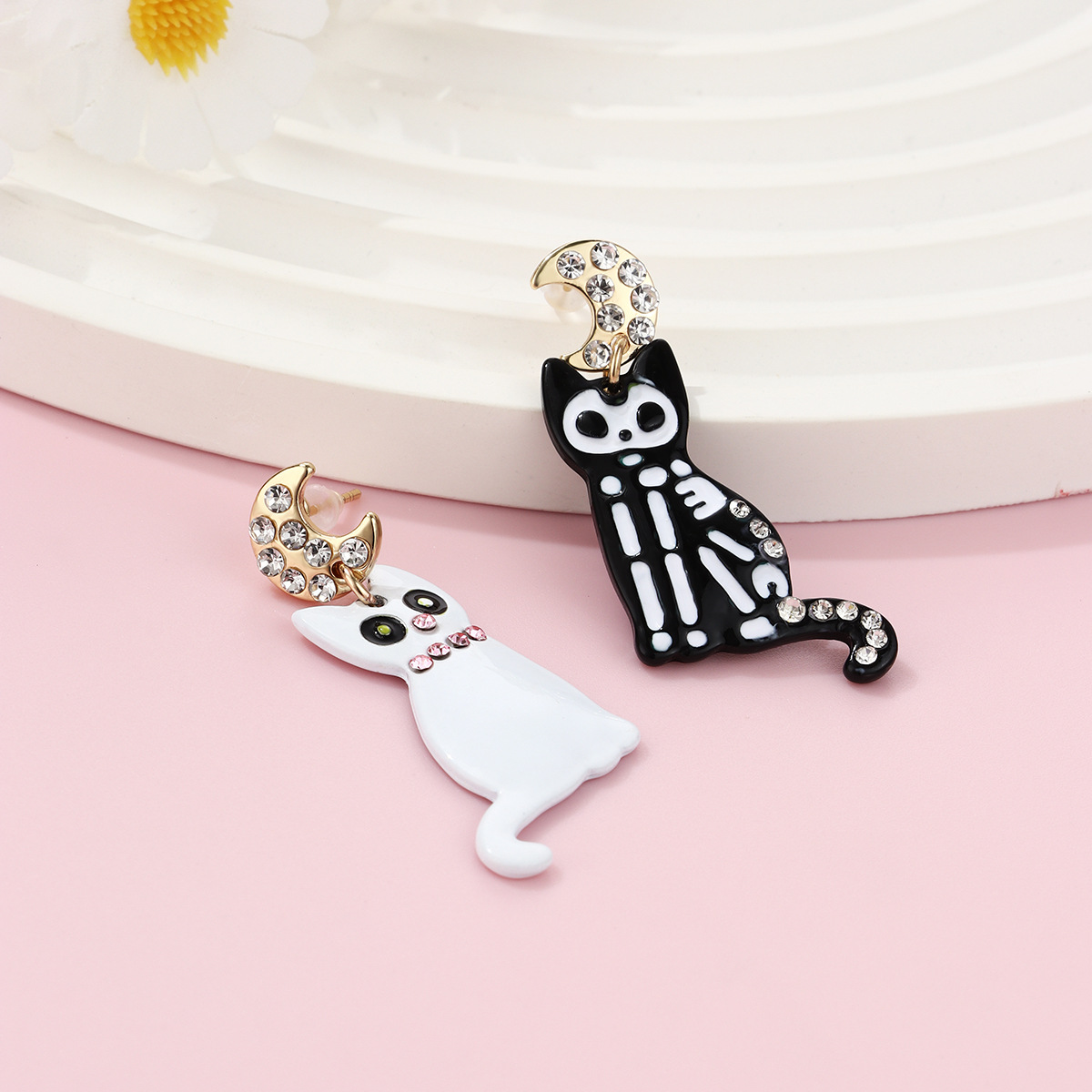 Cat Rhinestone Drop Earrings