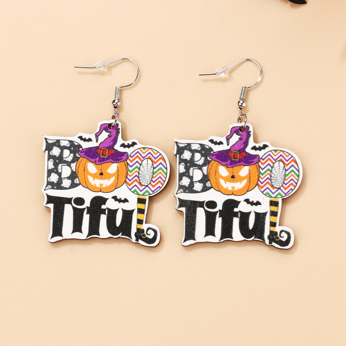Halloween Ghost Bat Wooden Earrings