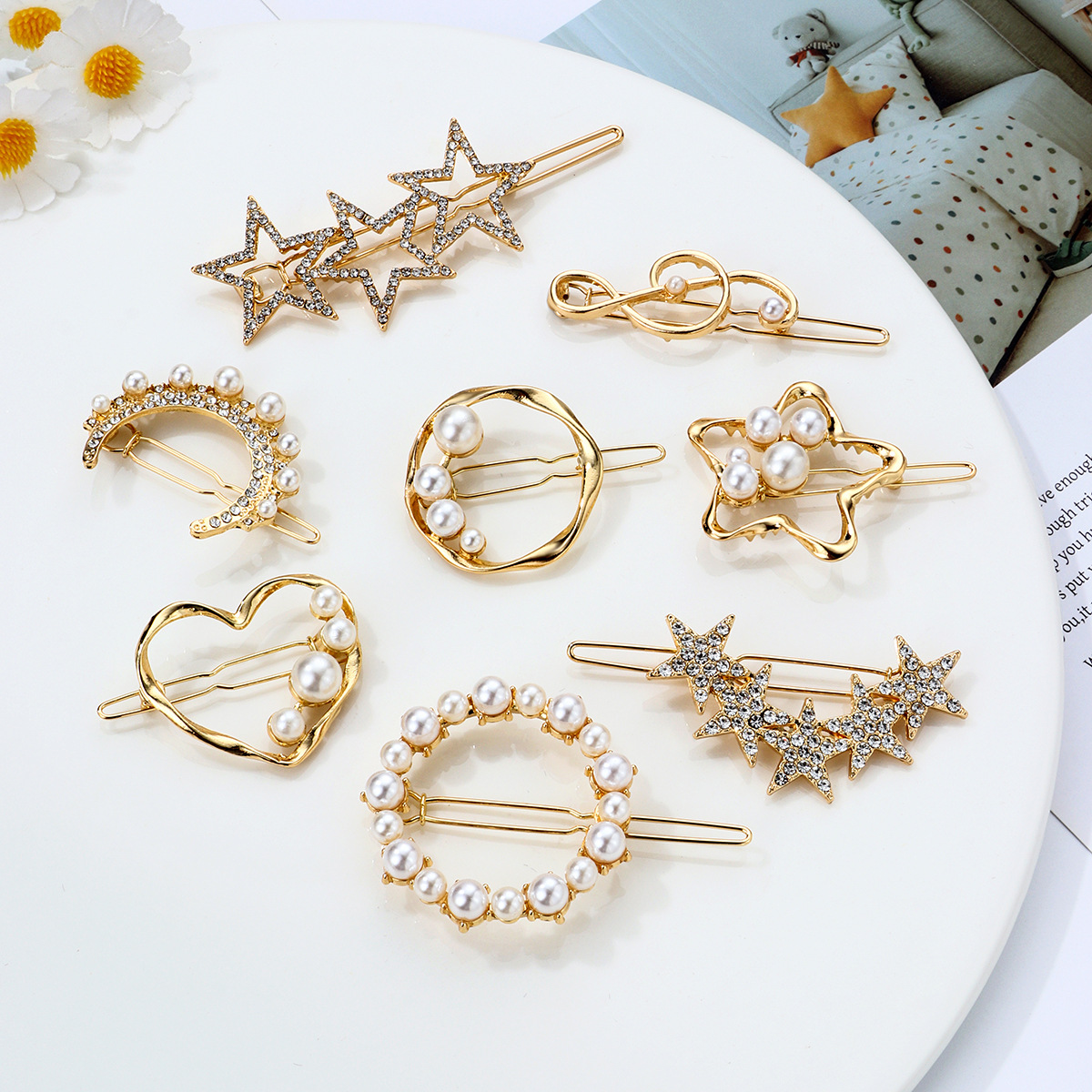 Geometric Pearl Rhinestone Hair Clip