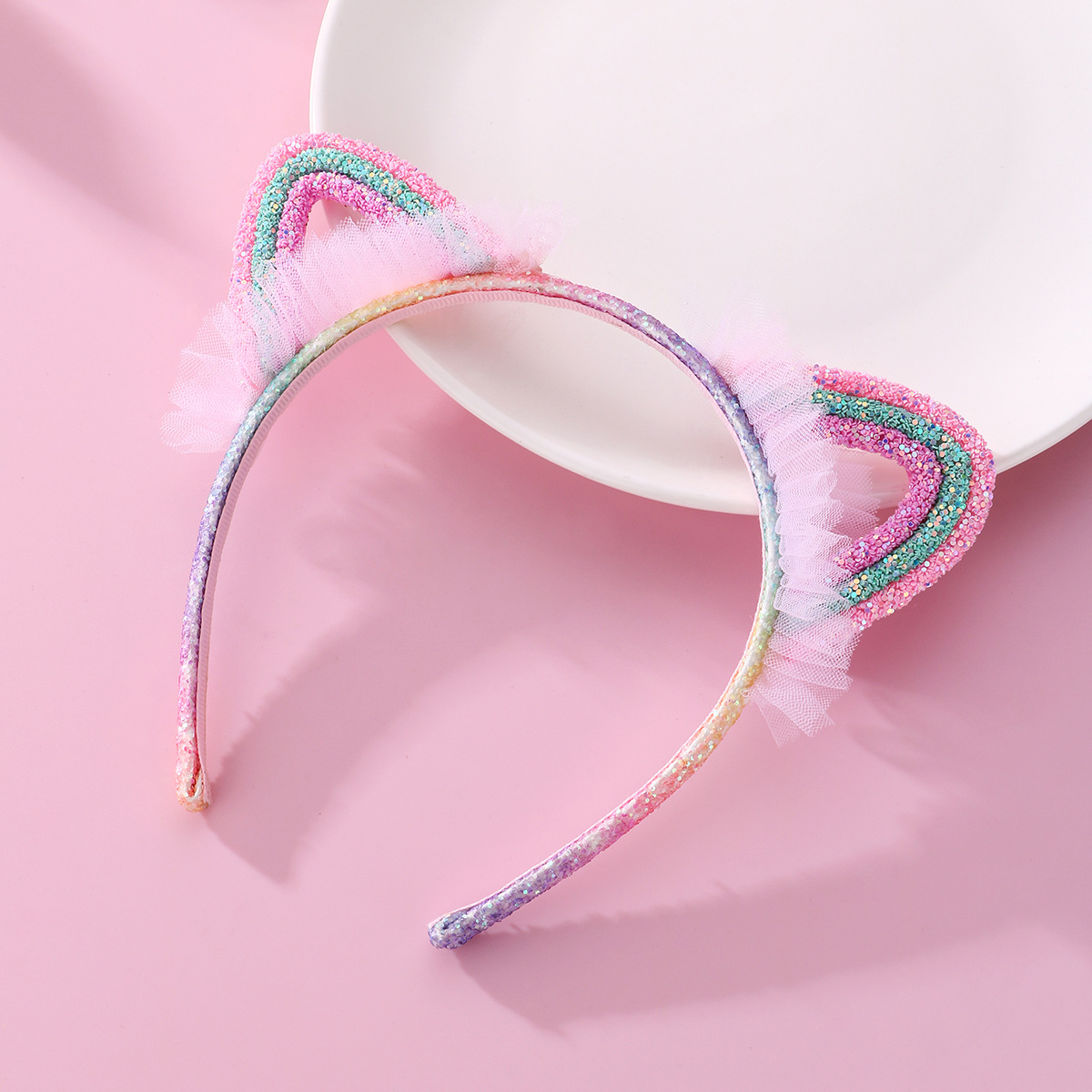 Rainbow Cat Ear Sequin Headband
