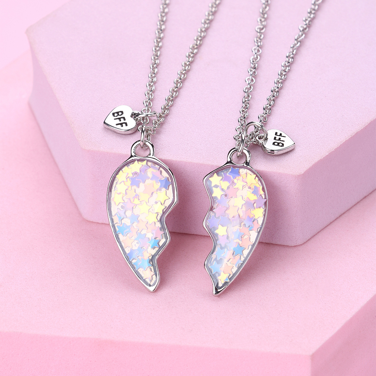 Star Glitter Heart Necklace