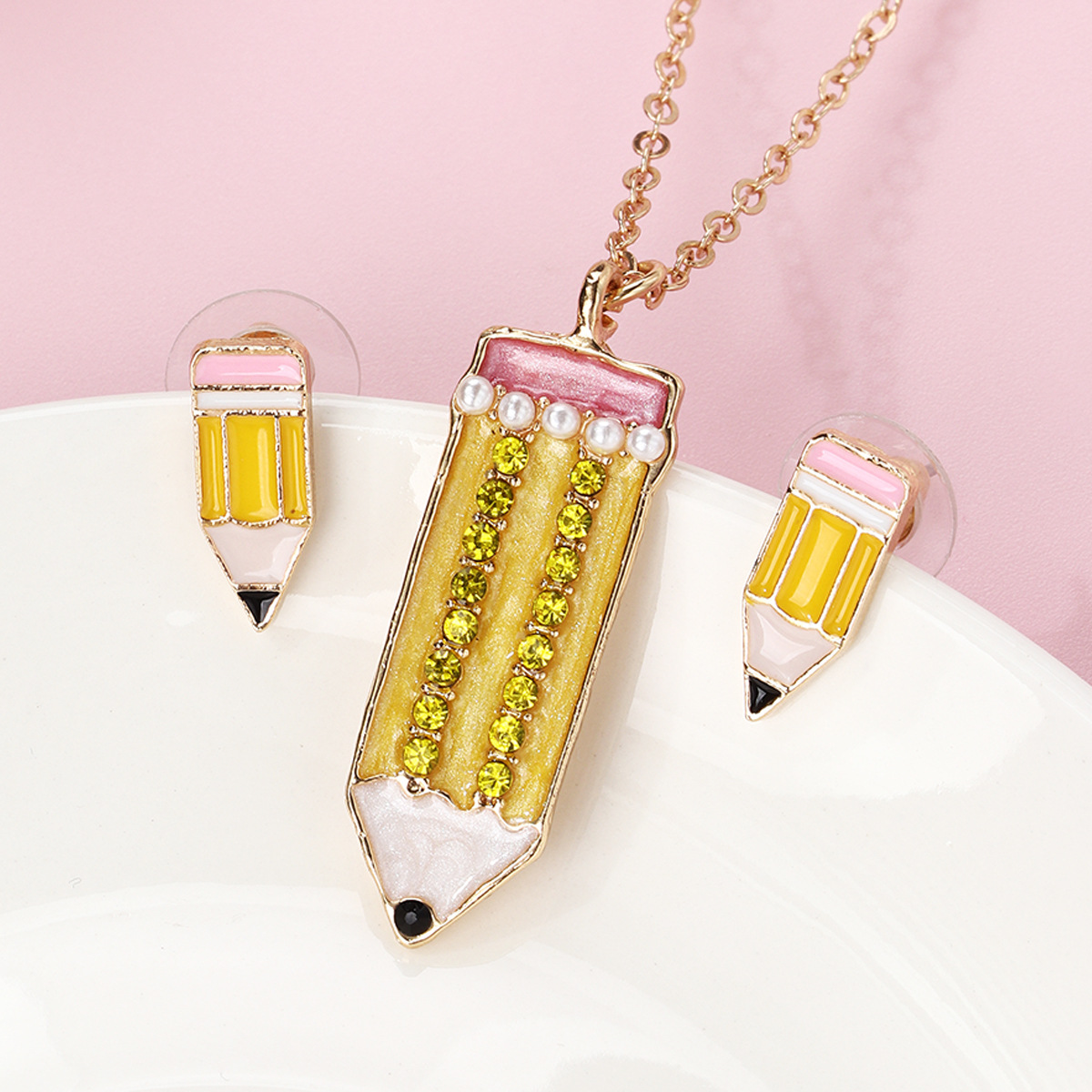 Pencil Pendant Necklace Earring Set