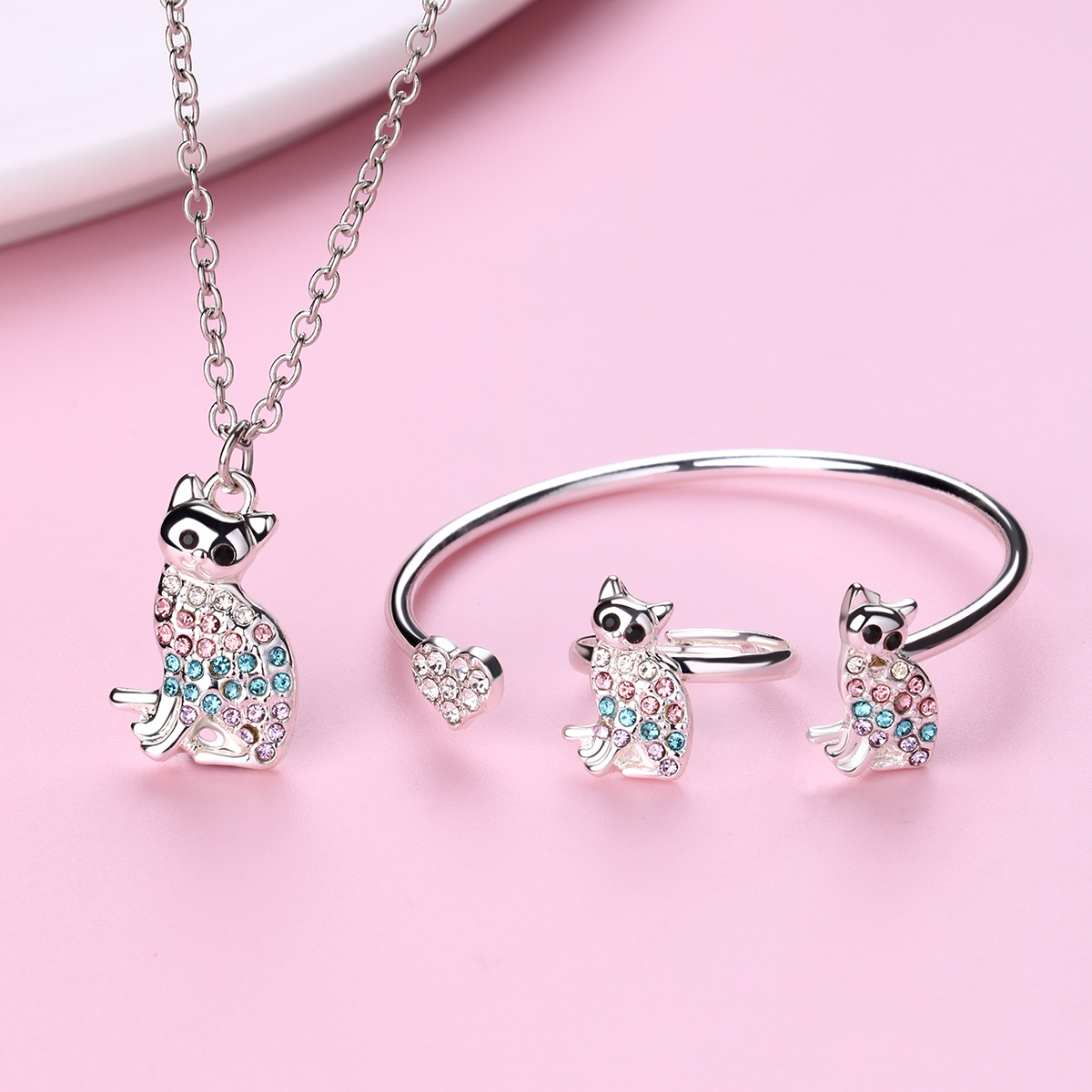Dog Necklace Bracelet Ring Set