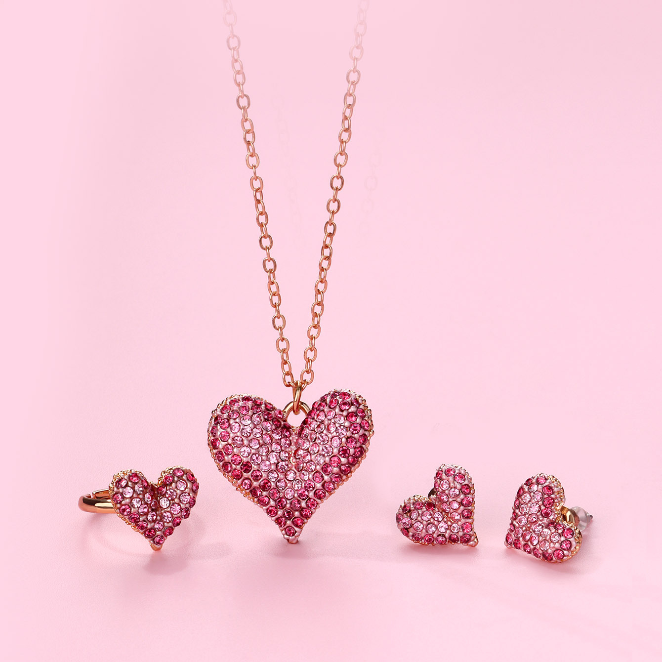 Heart Rhinestone Necklace Set