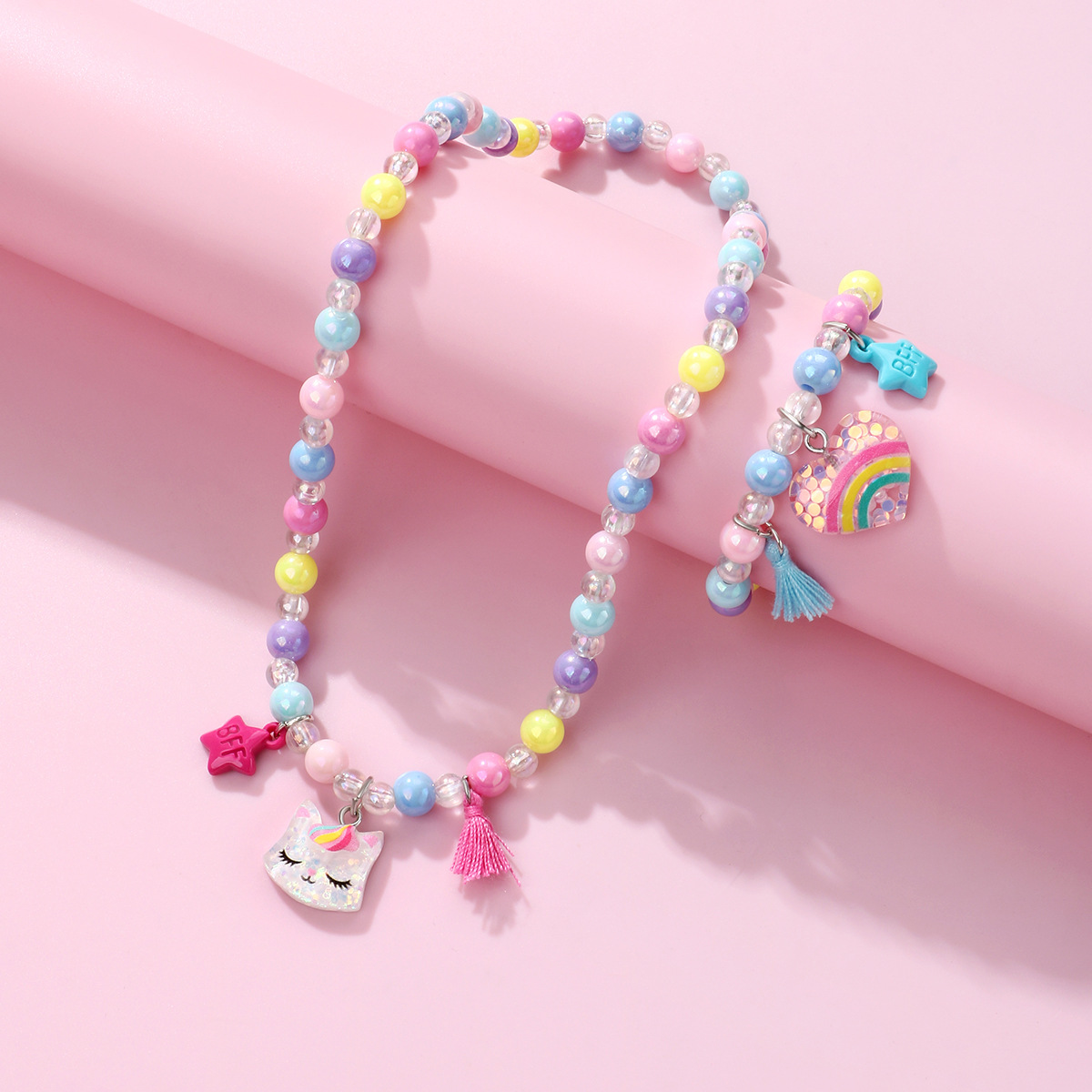 Princess Heart Rainbow Bead Bracelet Set