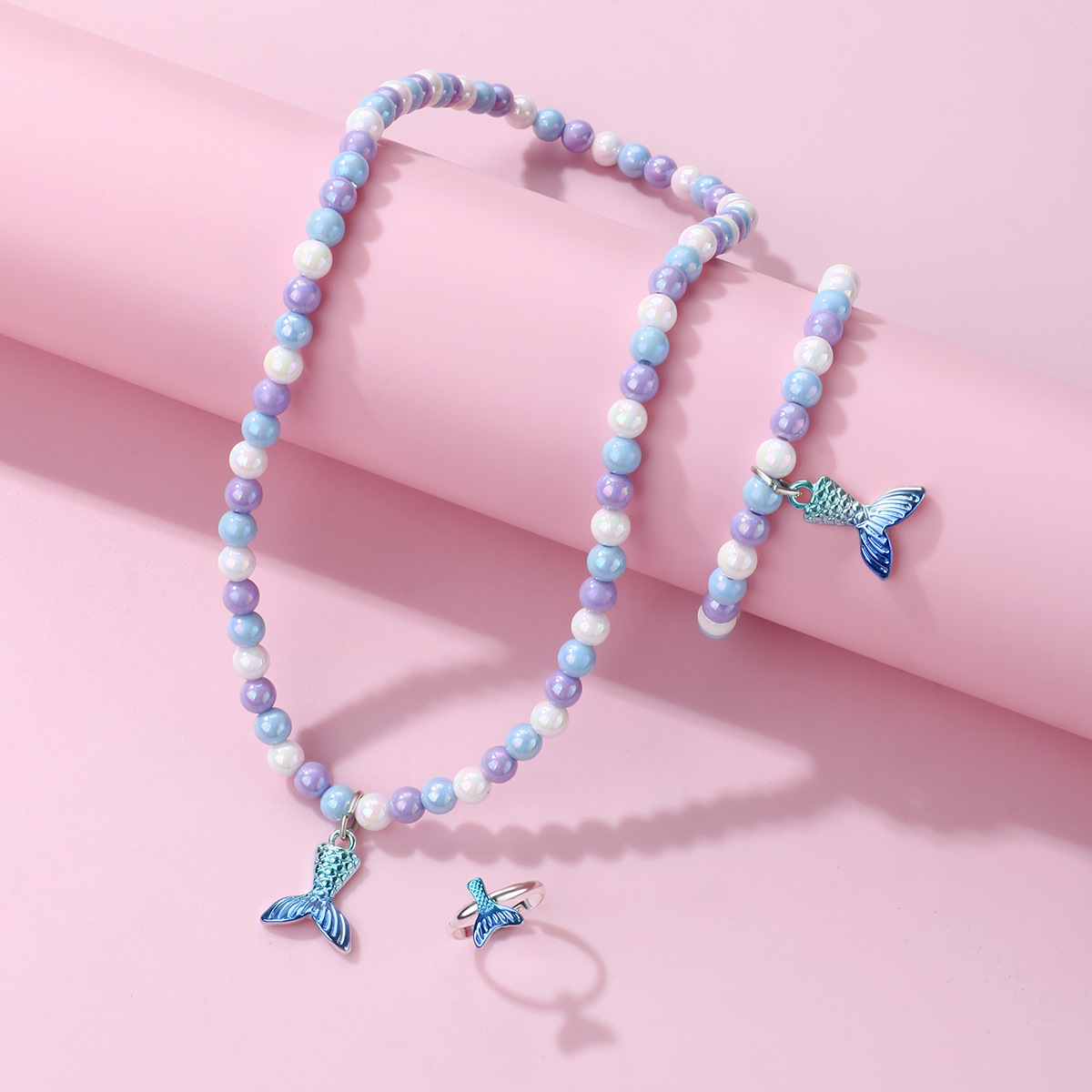 Fish Tail Bead Bracelet Ring Set
