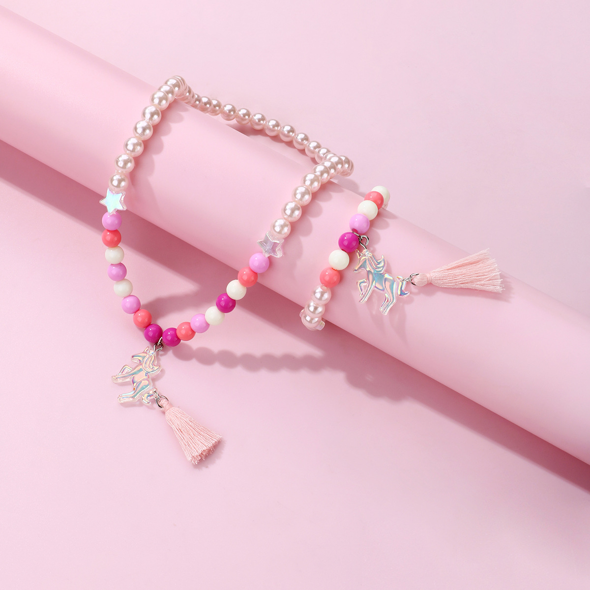 Princess Pink Bead Unicorn Bracelet Set