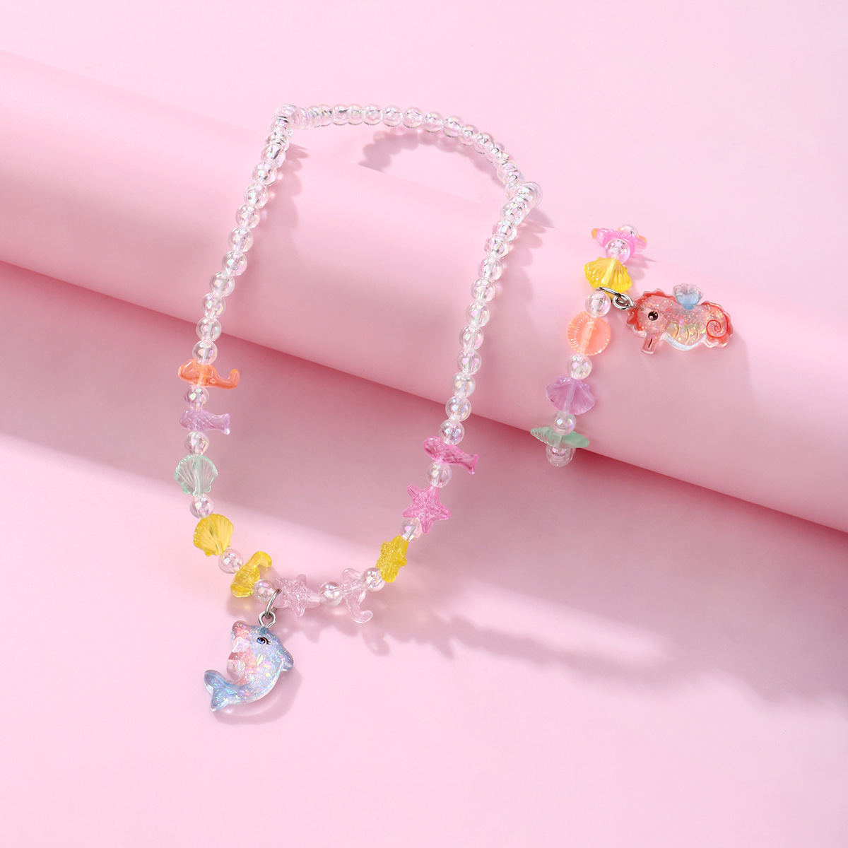 Princess Rainbow Bead Dolphin Necklace Set
