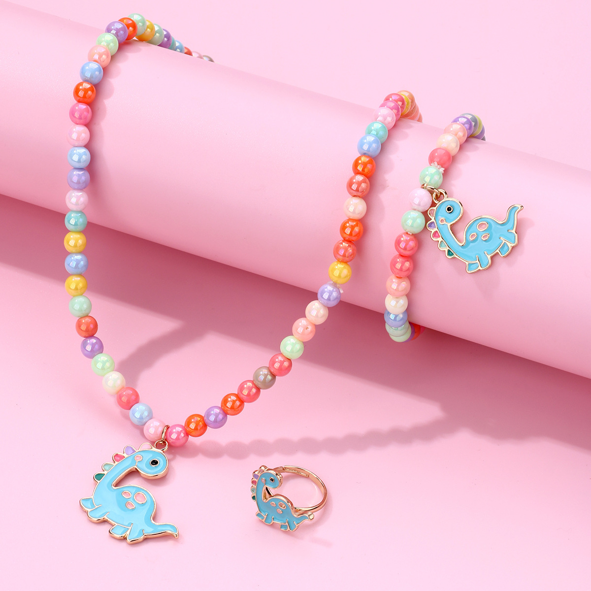 Dinosaur Bead Bracelet Necklace Ring Set