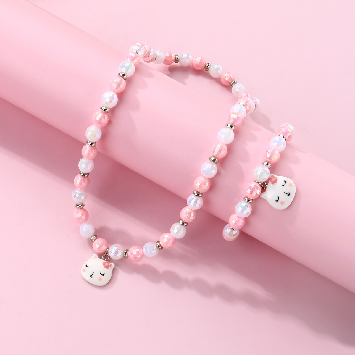 Princess Pink Bead Bear Bracelet Set